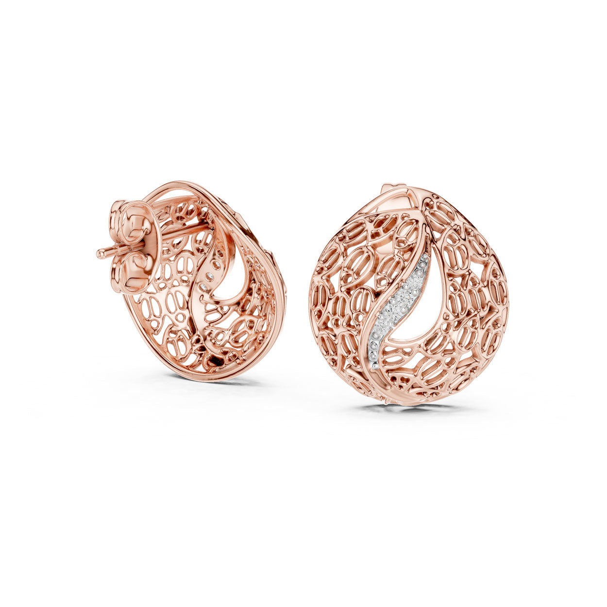 .06 Ct. Organic Openwork Teardrop Diamond Earrings with Curved Accent (12#10011@E) 8