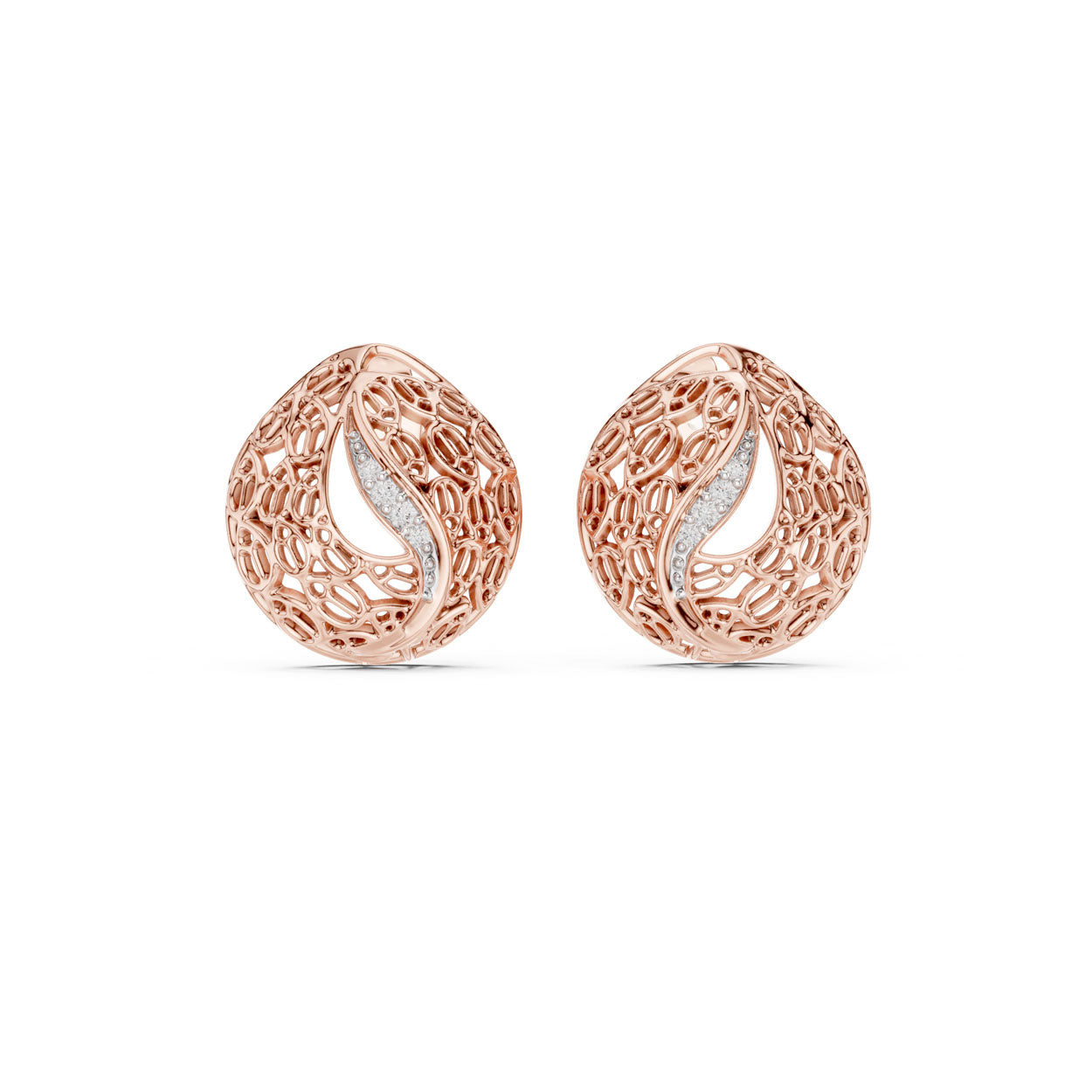 .06 Ct. Organic Openwork Teardrop Diamond Earrings with Curved Accent (12#10011@E) 5