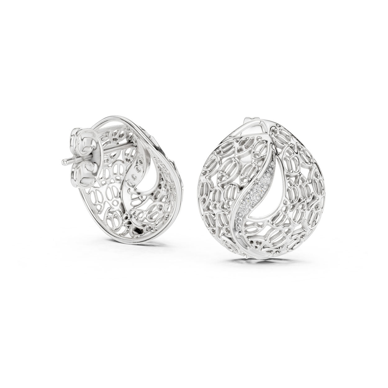 .06 Ct. Organic Openwork Teardrop Diamond Earrings with Curved Accent (12#10011@E) 9