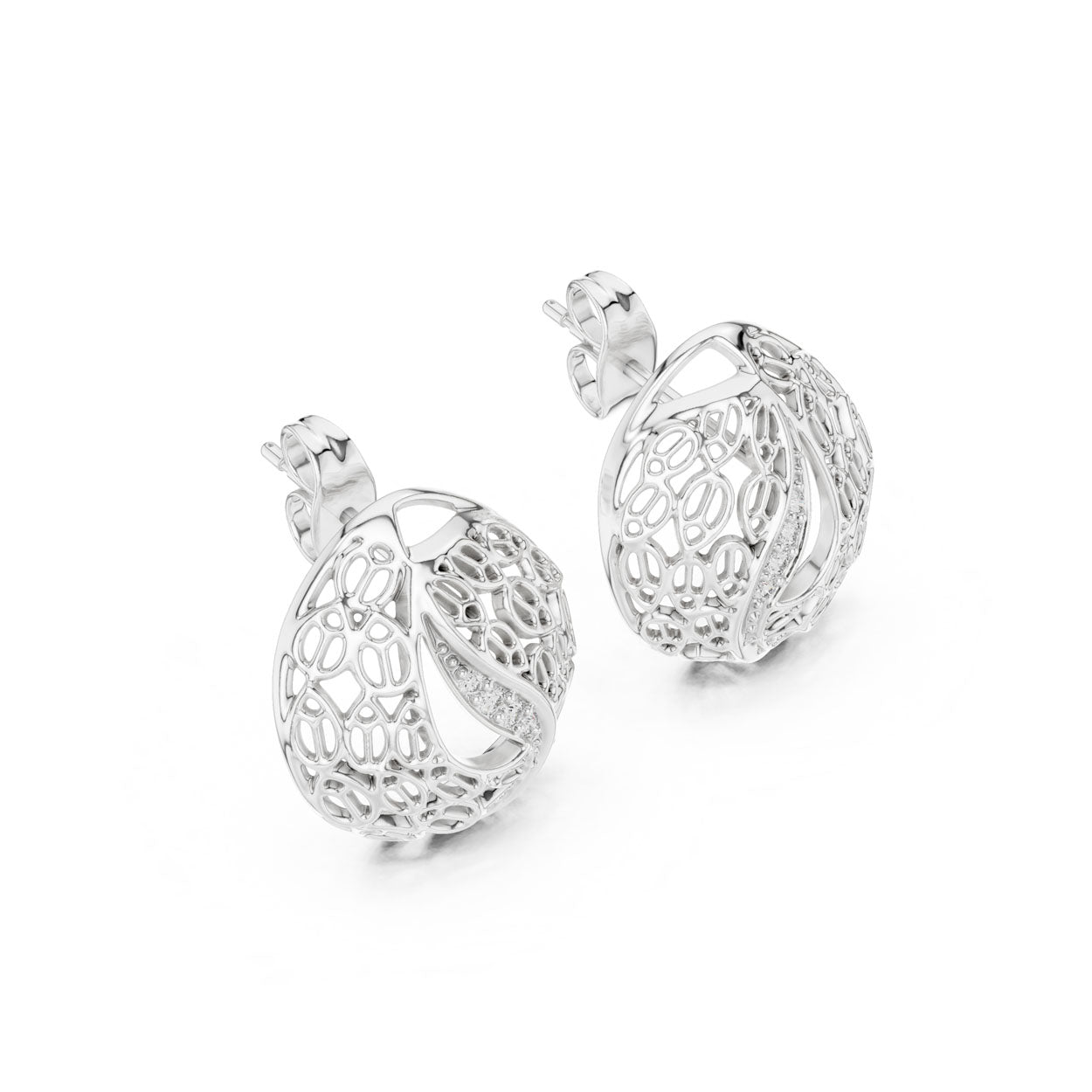 .06 Ct. Organic Openwork Teardrop Diamond Earrings with Curved Accent (12#10011@E) 7
