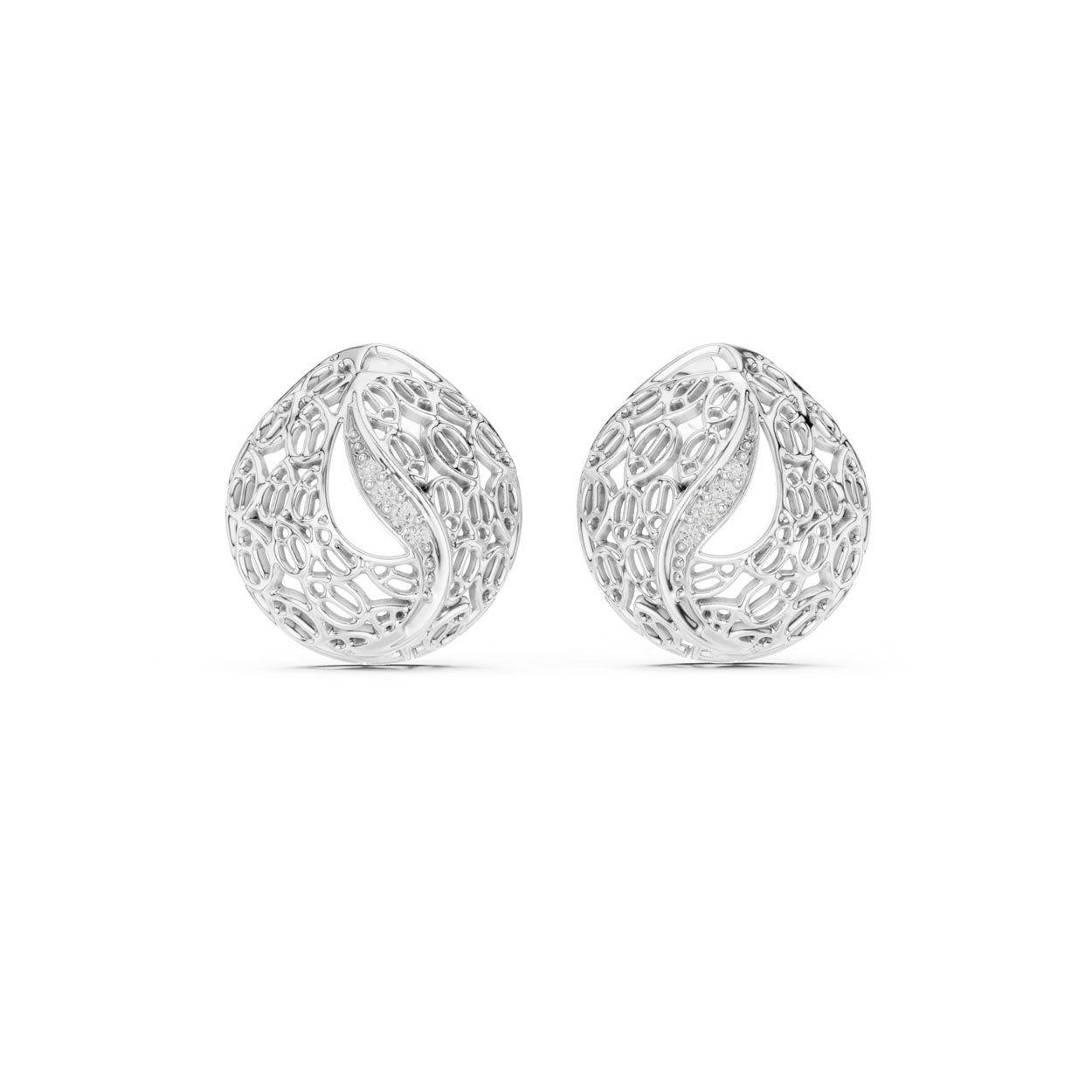 .06 Ct. Organic Openwork Teardrop Diamond Earrings with Curved Accent (12#10011@E)