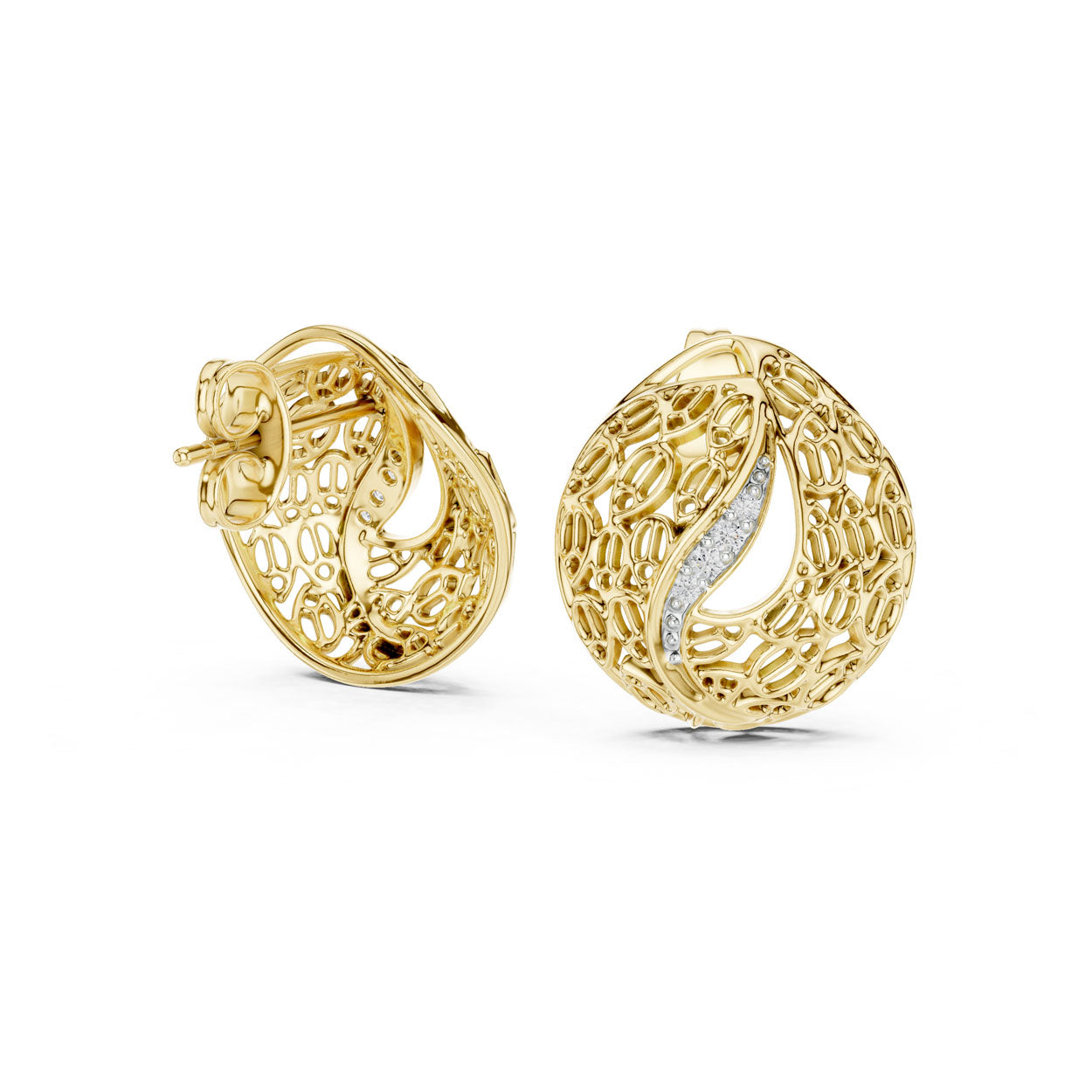 .06 Ct. Organic Openwork Teardrop Diamond Earrings with Curved Accent (12#10011@E) 4