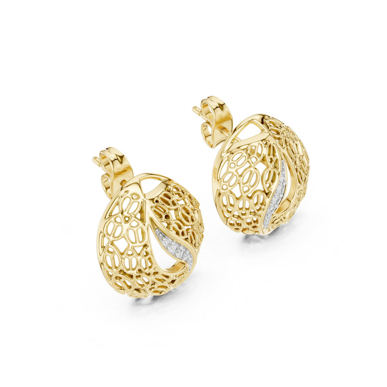 .06 Ct. Organic Openwork Teardrop Diamond Earrings with Curved Accent (12#10011@E)