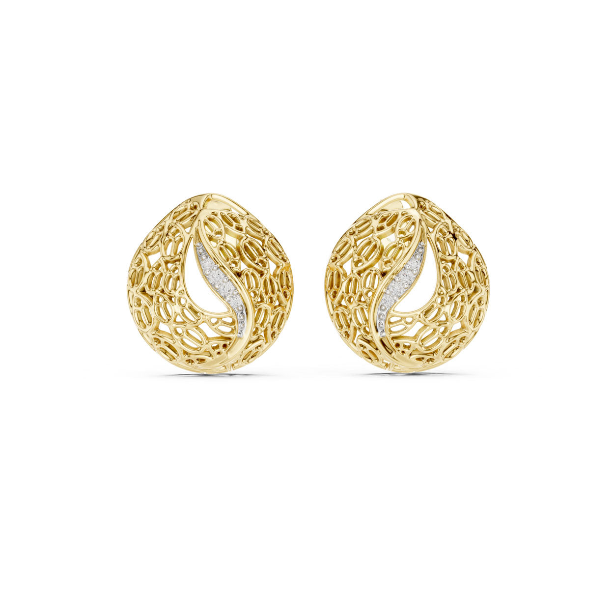 .06 Ct. Organic Openwork Teardrop Diamond Earrings with Curved Accent (12#10011@E) 3