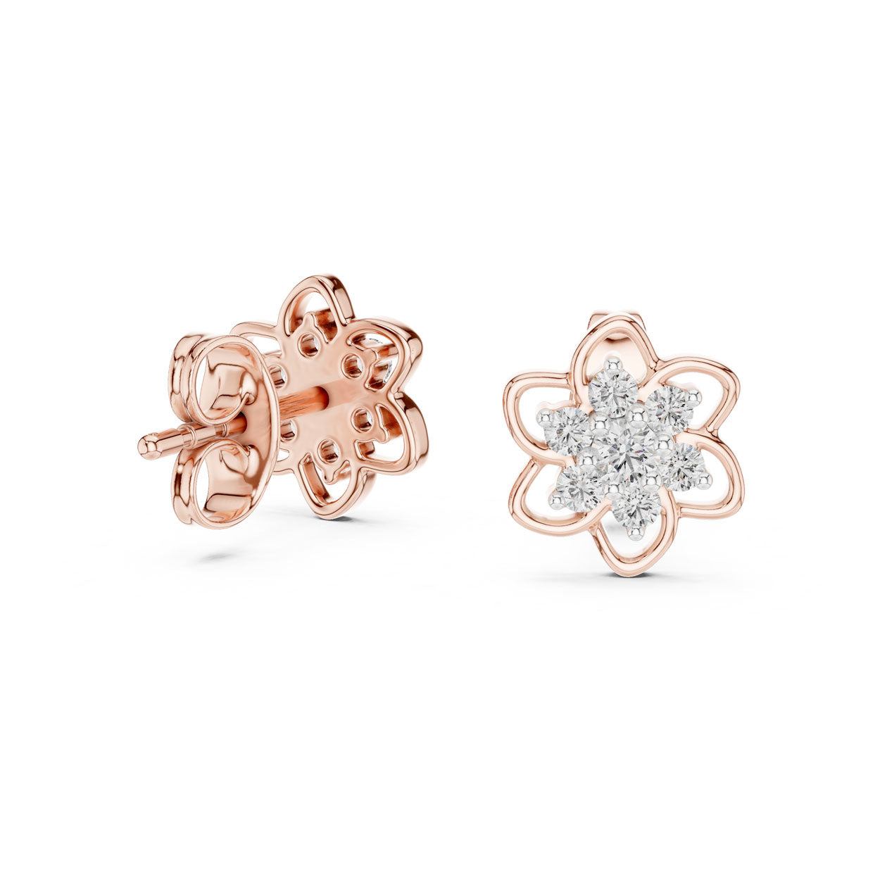 .17 Ct.  Floral Diamond Cluster Earrings with Open Petal Design (12#10016@E) 12