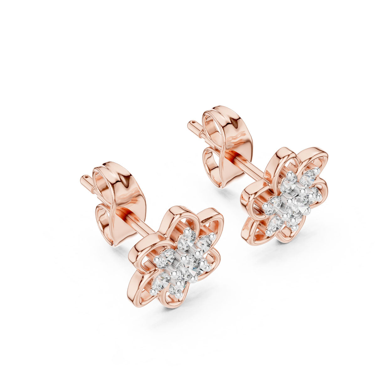 .17 Ct.  Floral Diamond Cluster Earrings with Open Petal Design (12#10016@E) 8