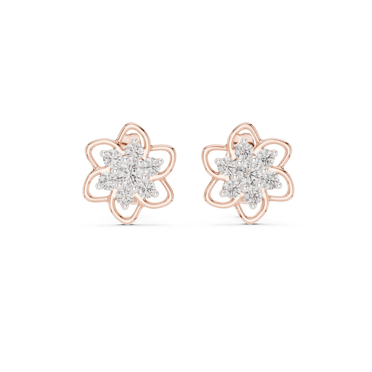.17 Ct.  Floral Diamond Cluster Earrings with Open Petal Design (12#10016@E) 7