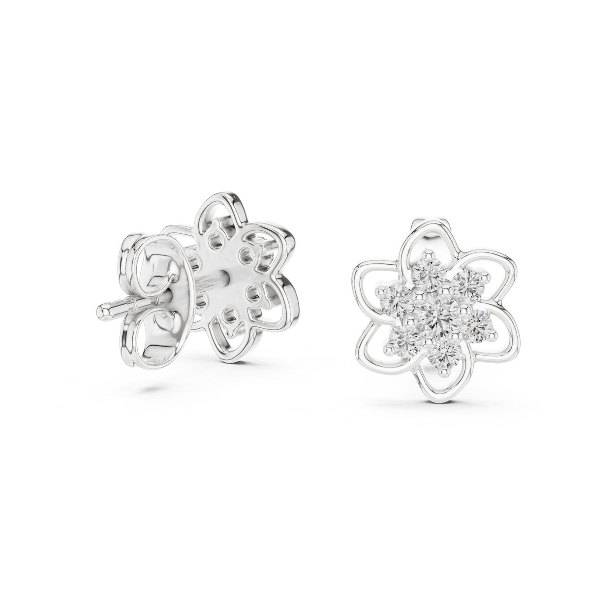 .17 Ct.  Floral Diamond Cluster Earrings with Open Petal Design (12#10016@E) 11