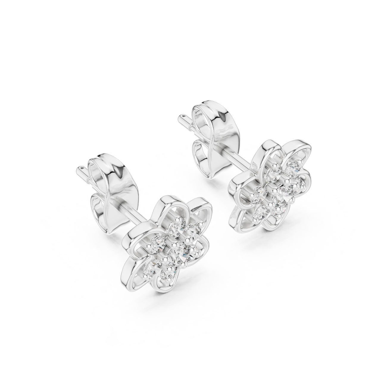 .17 Ct.  Floral Diamond Cluster Earrings with Open Petal Design (12#10016@E) 6