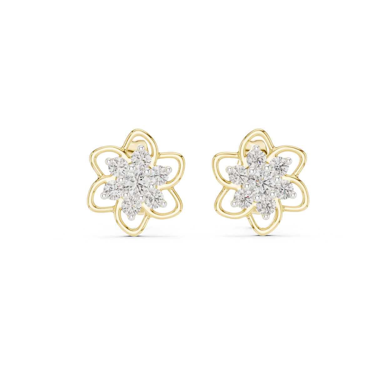 .17 Ct.  Floral Diamond Cluster Earrings with Open Petal Design (12#10016@E) 4