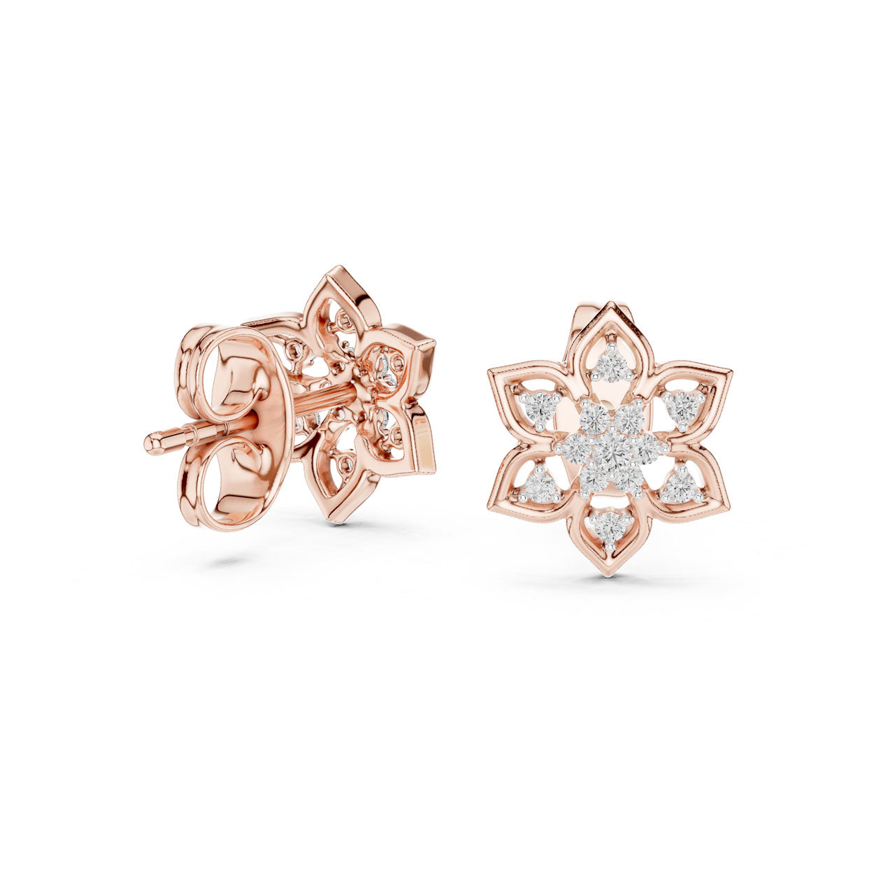 .14 Ct. Floral Diamond Earrings with Open Petal Design (12#10018@E) 11