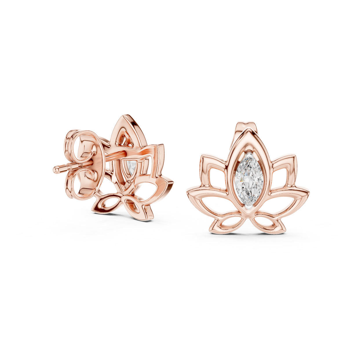 .20 Ct. Marquise Diamond Lotus-Inspired Stud Earrings with Open Petal Frame (12#10019@E) 11
