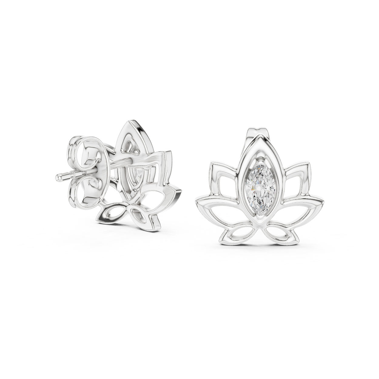 .20 Ct. Marquise Diamond Lotus-Inspired Stud Earrings with Open Petal Frame (12#10019@E) 8
