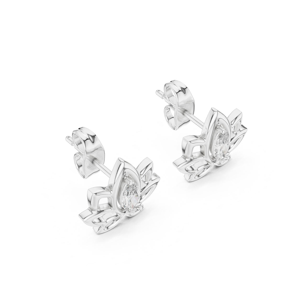 .20 Ct. Marquise Diamond Lotus-Inspired Stud Earrings with Open Petal Frame (12#10019@E) 7