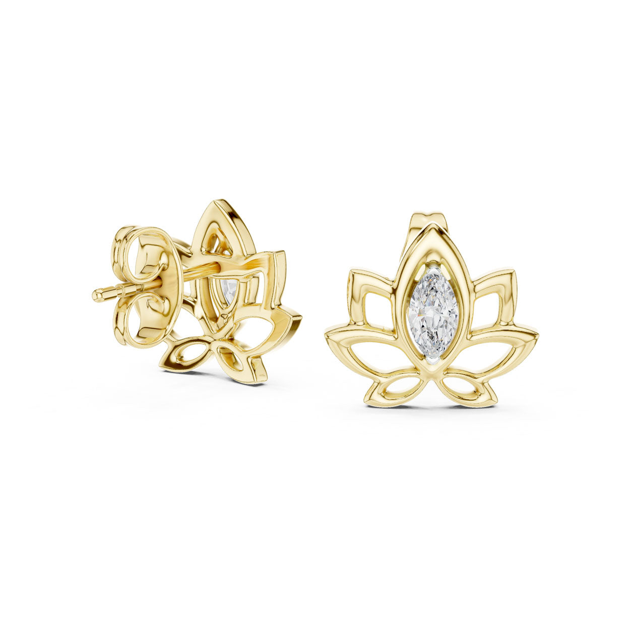 .20 Ct. Marquise Diamond Lotus-Inspired Stud Earrings with Open Petal Frame (12#10019@E) 3