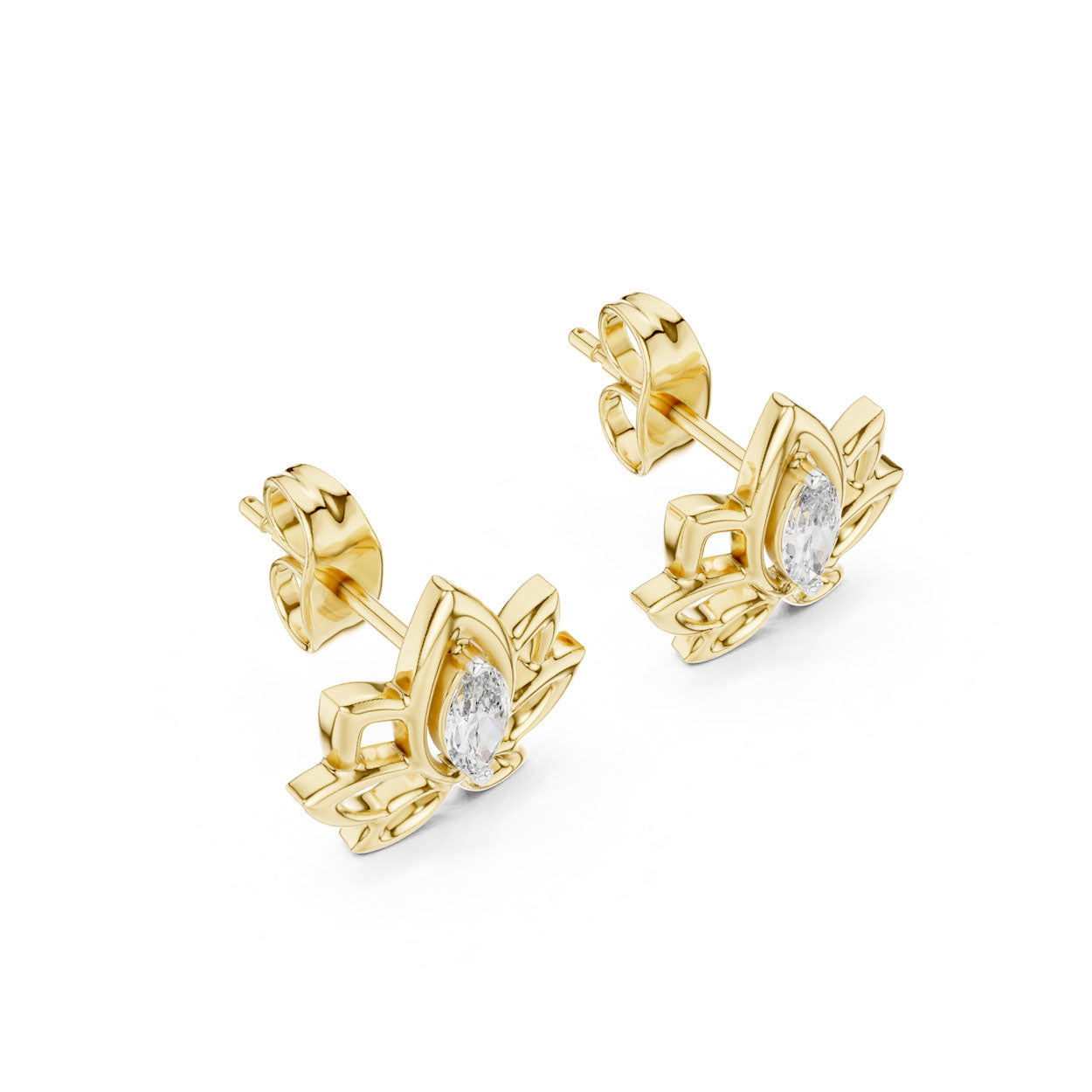.20 Ct. Marquise Diamond Lotus-Inspired Stud Earrings with Open Petal Frame (12#10019@E)