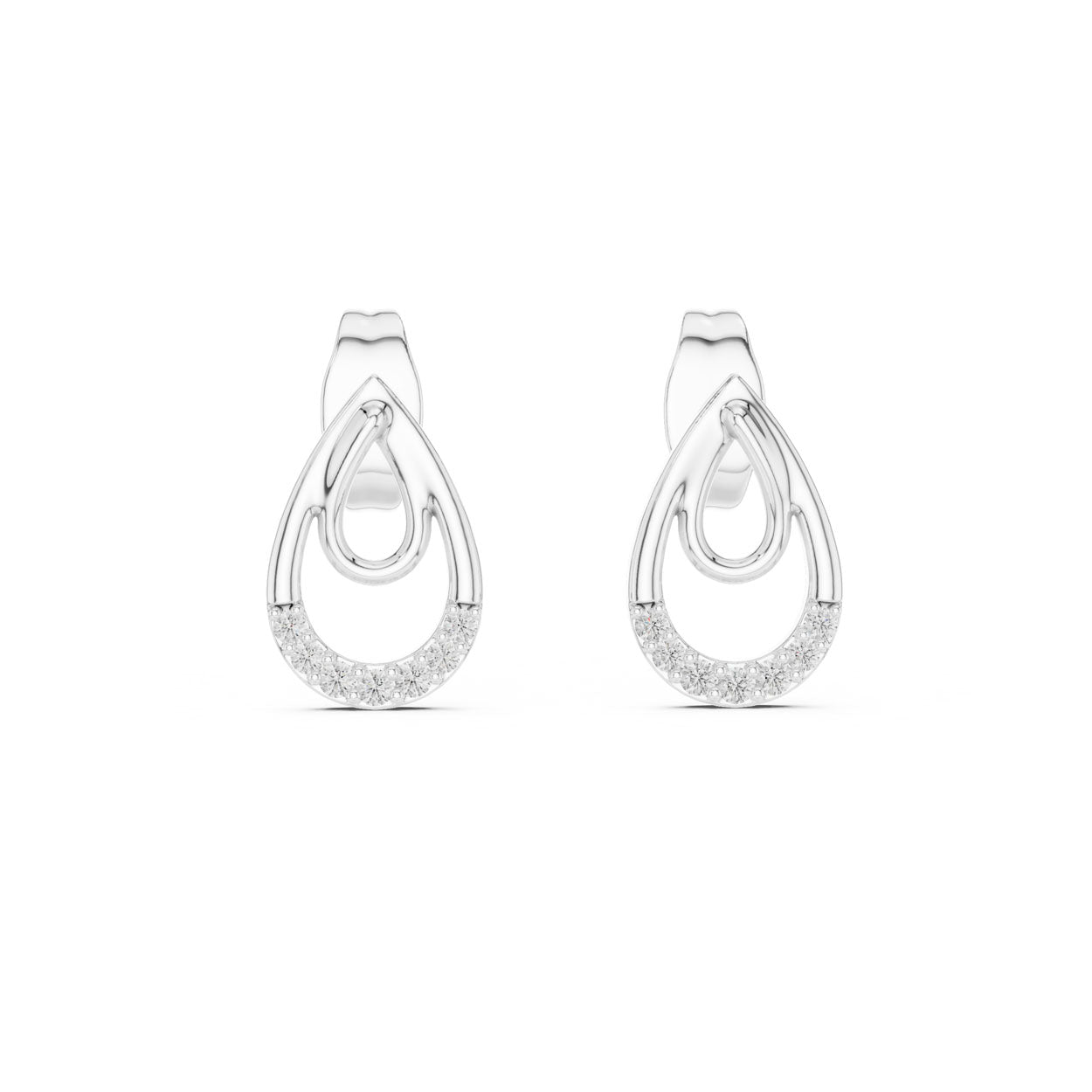 .08 Ct. Interlocking Teardrop Diamond Earrings with Dual-Loop Design (12#10021@E)