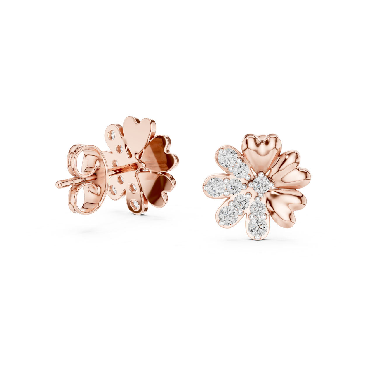 .35 Ct. Petal-Form Diamond Blossom Earrings with Sculpted Gold Accents (12#10022@E) 10