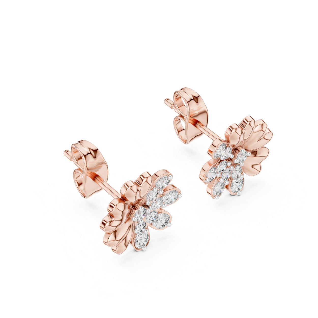 .35 Ct. Petal-Form Diamond Blossom Earrings with Sculpted Gold Accents (12#10022@E) 8