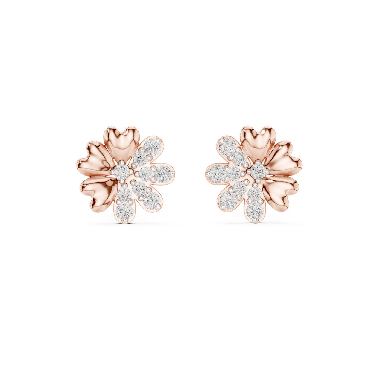 .35 Ct. Petal-Form Diamond Blossom Earrings with Sculpted Gold Accents (12#10022@E) 7