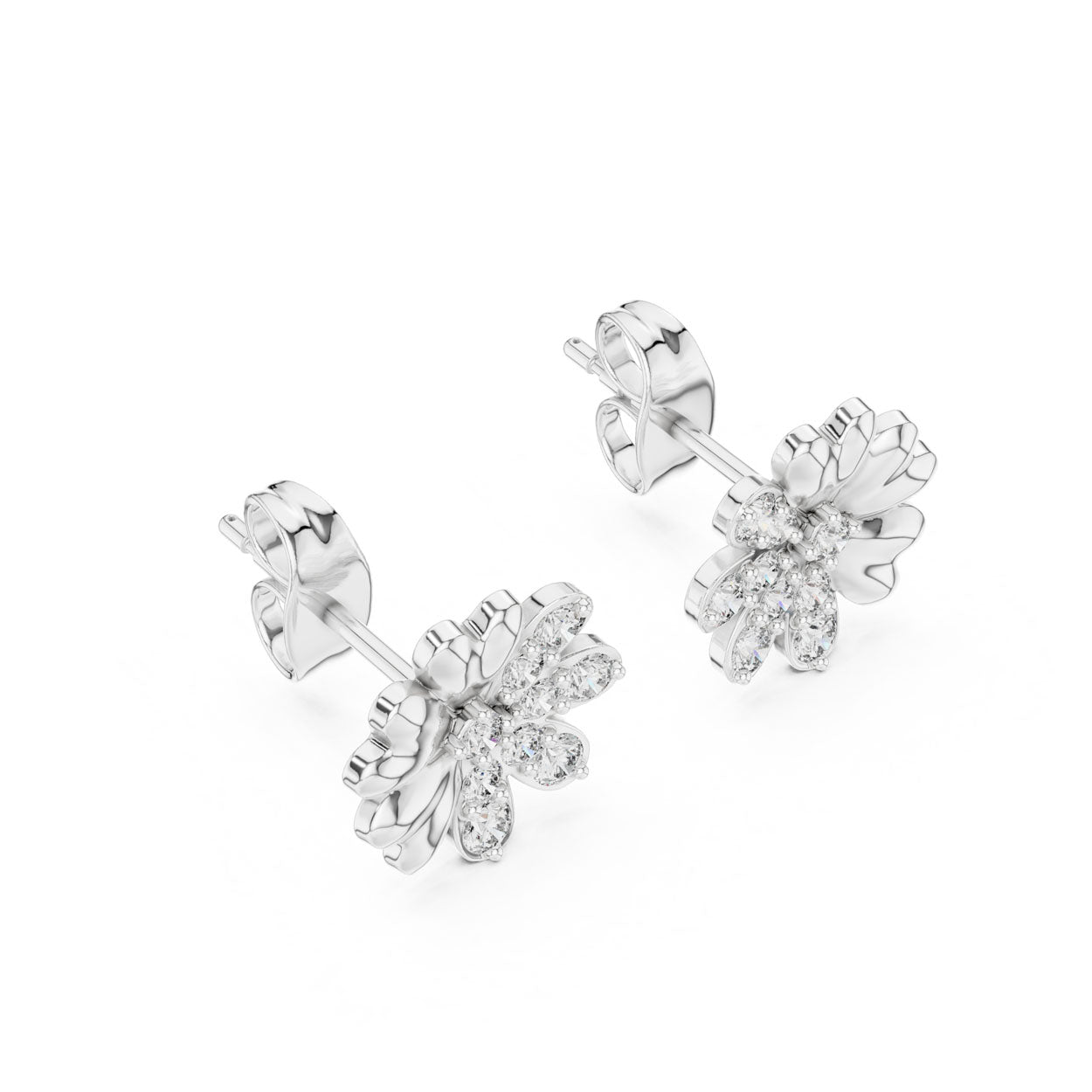 .35 Ct. Petal-Form Diamond Blossom Earrings with Sculpted Gold Accents (12#10022@E) 6