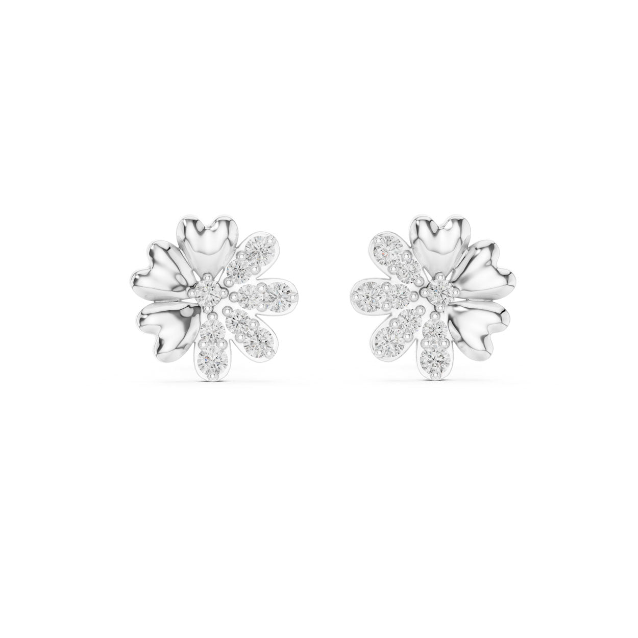 .35 Ct. Petal-Form Diamond Blossom Earrings with Sculpted Gold Accents (12#10022@E) 5