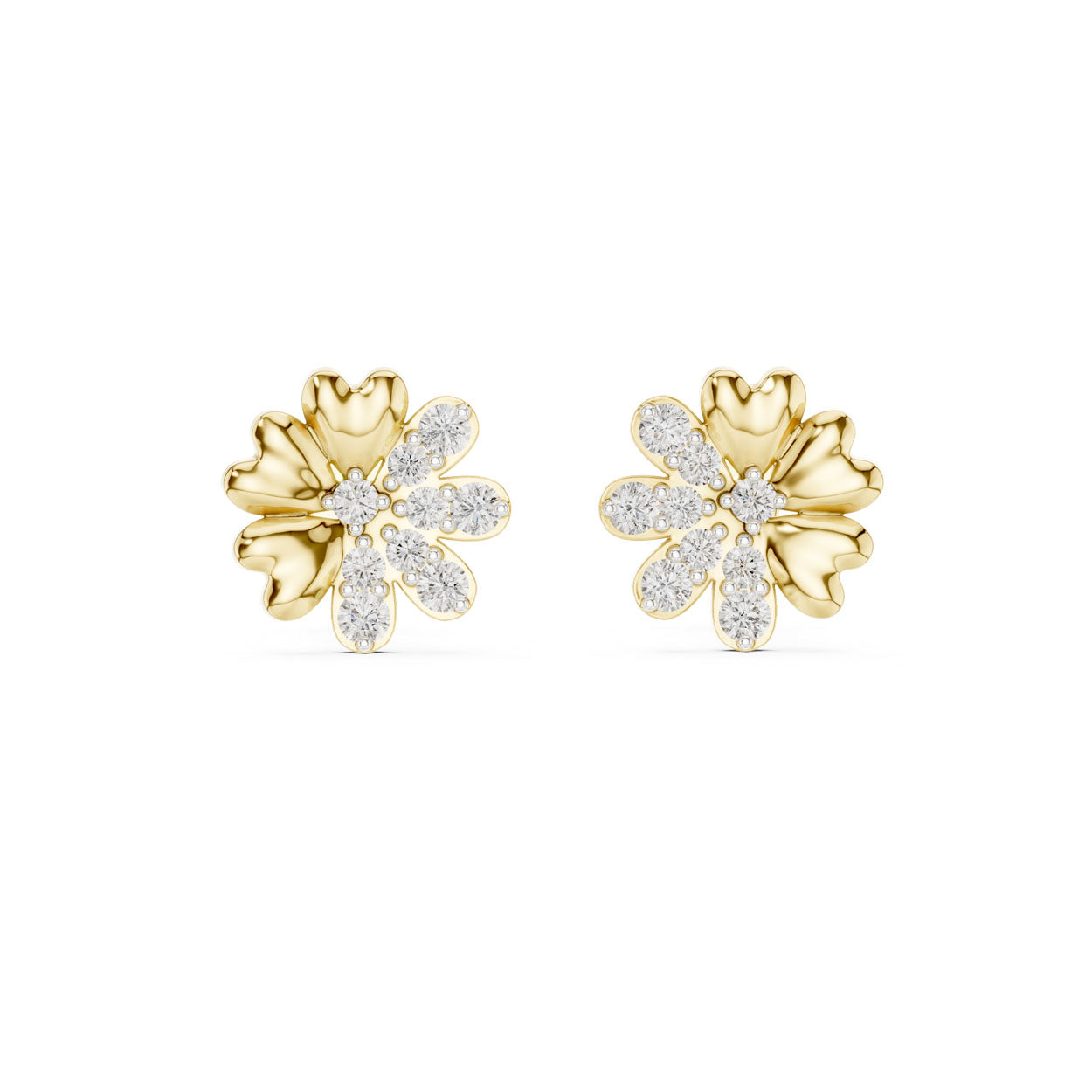 .35 Ct. Petal-Form Diamond Blossom Earrings with Sculpted Gold Accents (12#10022@E)