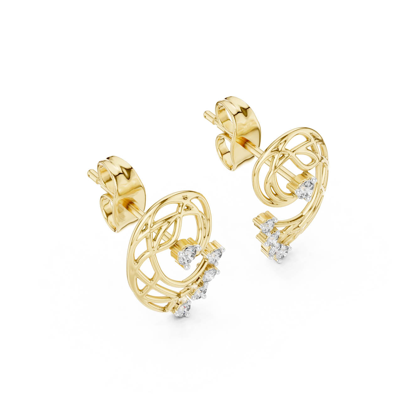 .12 Ct. Abstract Diamond Swirl Earrings with Openwork Design (12#10026@E)