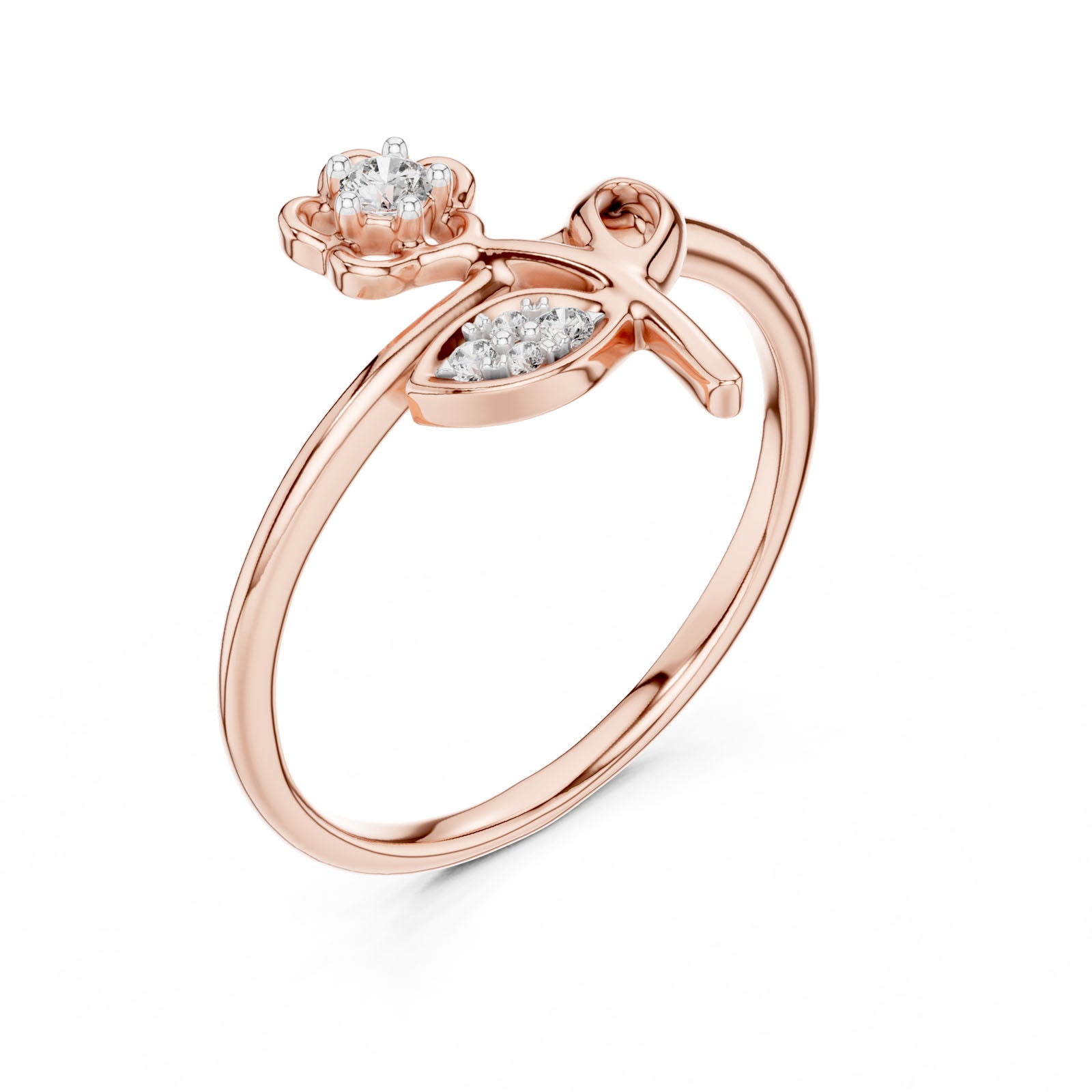 .07 Ct. Diamond Flower Ring with Leaf Detail (12#10033@L) 9