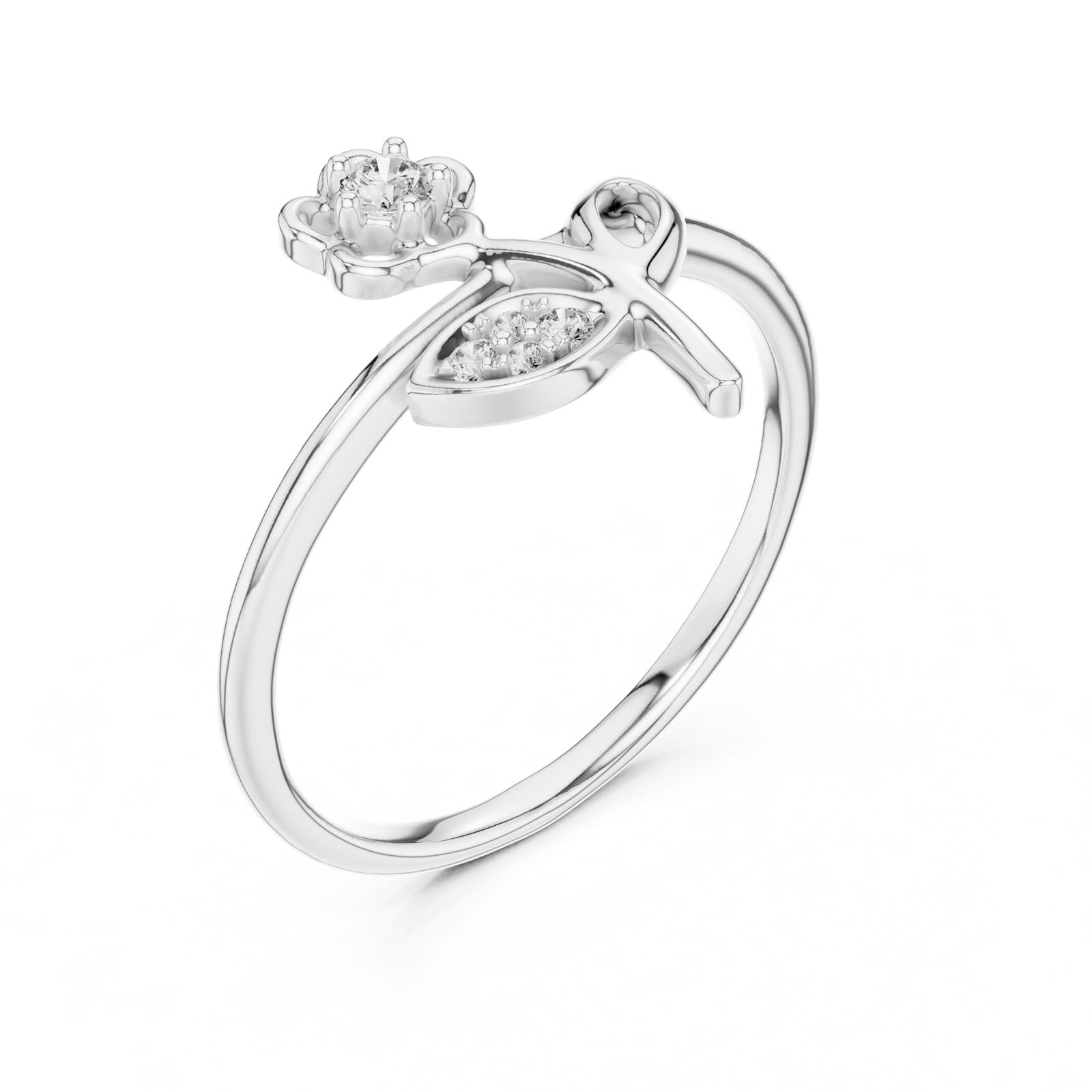 .07 Ct. Diamond Flower Ring with Leaf Detail (12#10033@L) 7