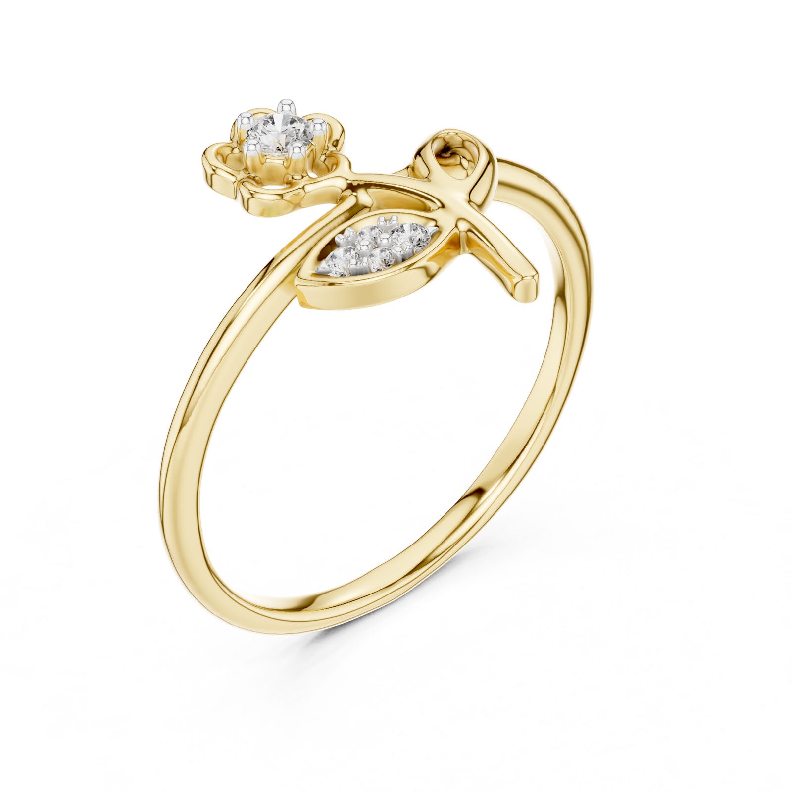.07 Ct. Diamond Flower Ring with Leaf Detail (12#10033@L)