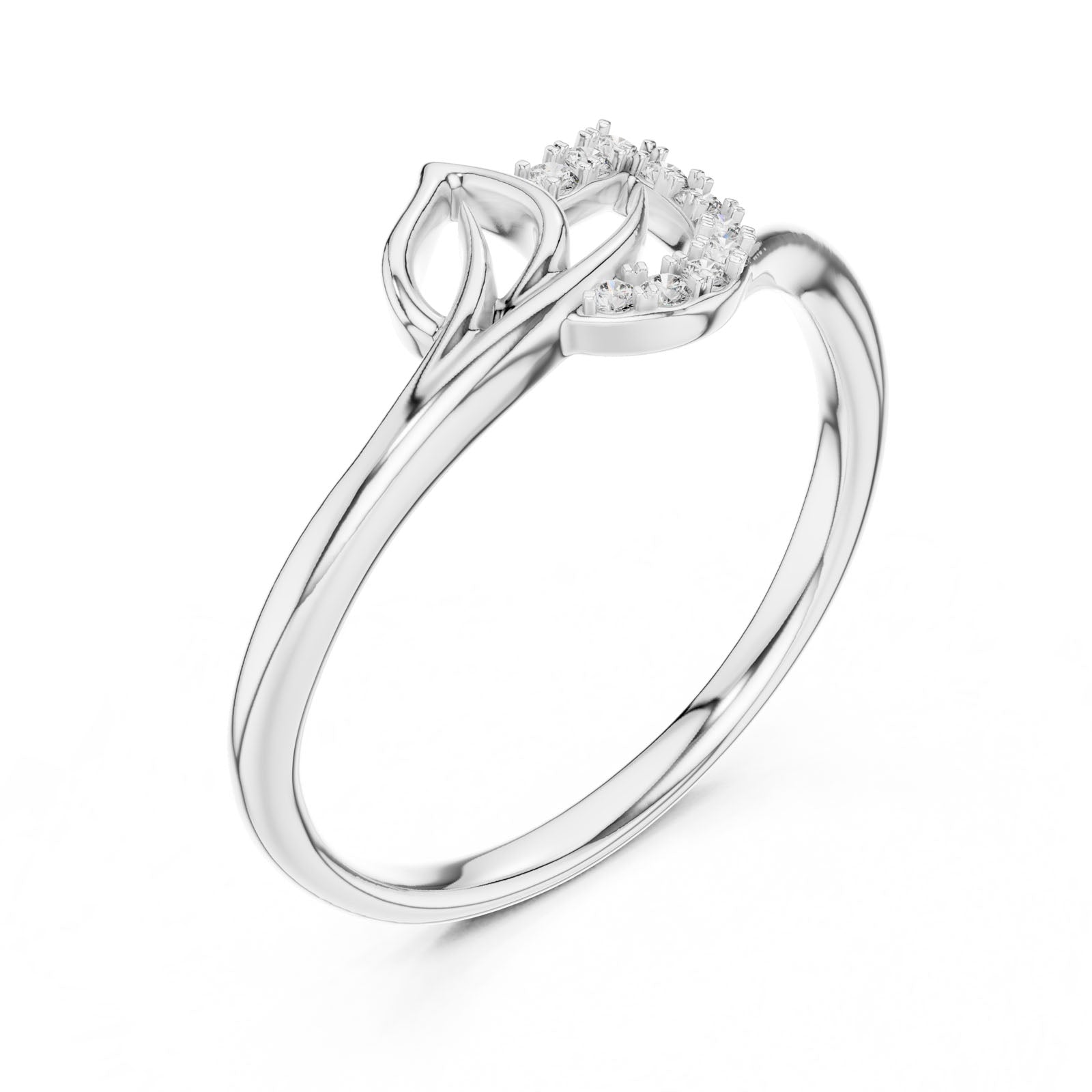 .08 Ct. Diamond Leaf Ribbon Ring with Pavé Accents (12#10047@L) 10