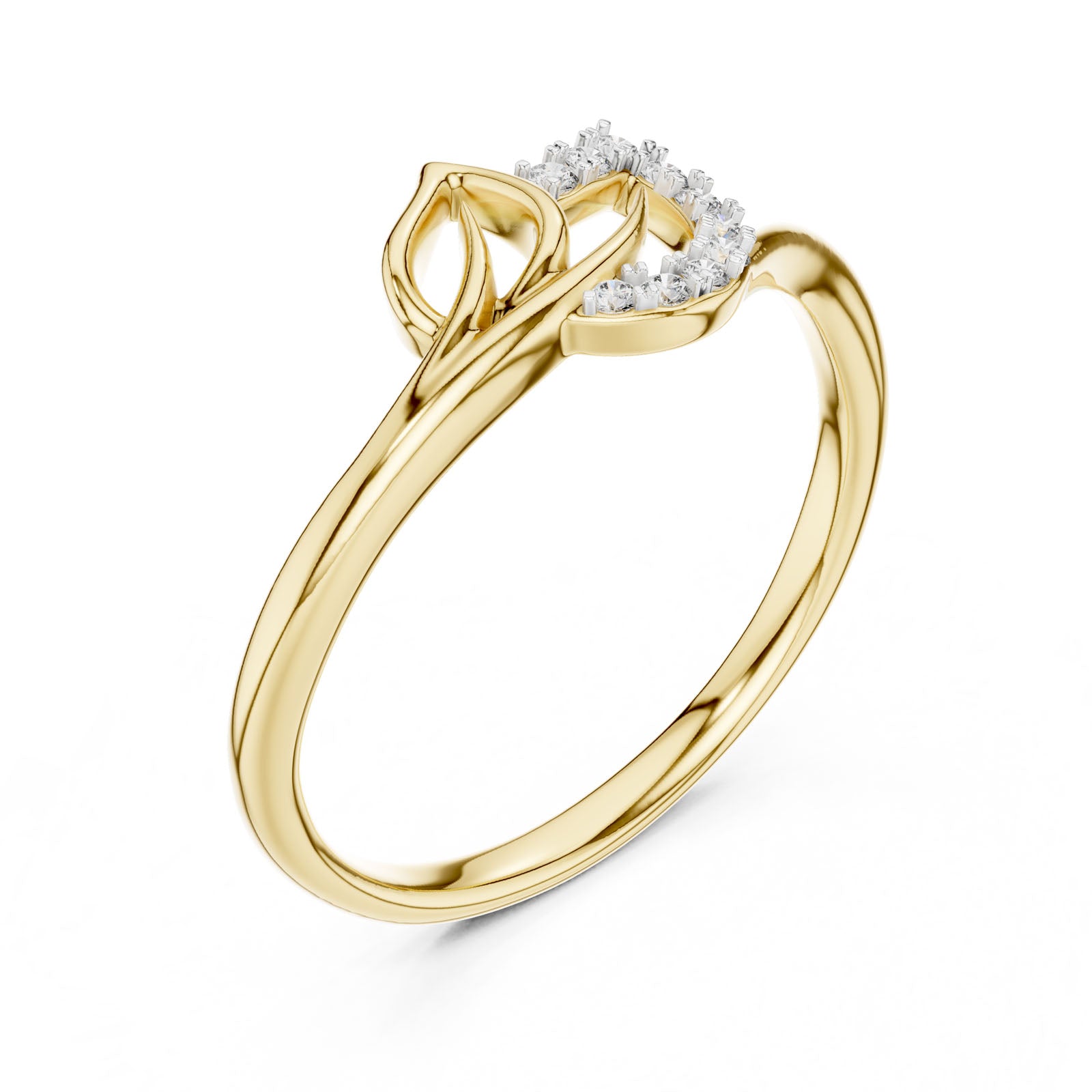 .08 Ct. Diamond Leaf Ribbon Ring with Pavé Accents (12#10047@L)
