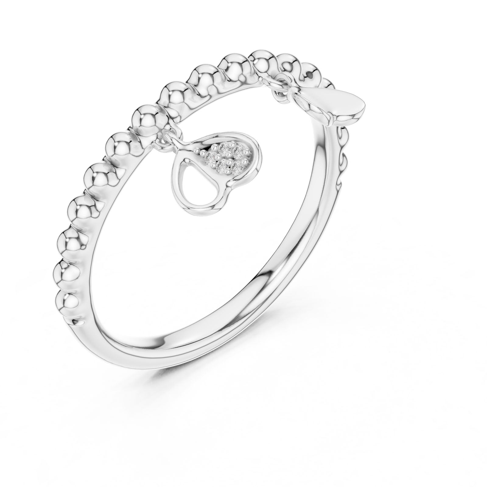 .02 Ct. Beaded Diamond Ring with Heart Drop Charms (12#10055@L) 4