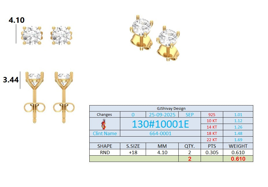.60-2.00 Ct. Classic Round Diamond Stud Earrings with Four-Prong Basket Setting (130#10001E-04E) 16