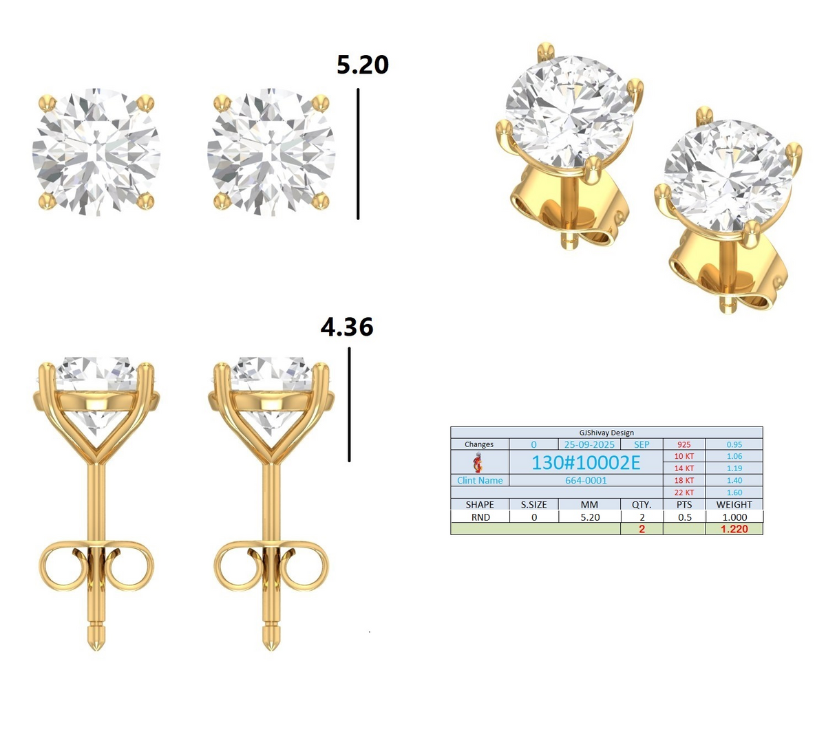 .60-2.00 Ct. Classic Round Diamond Stud Earrings with Four-Prong Basket Setting (130#10001E-04E) 15