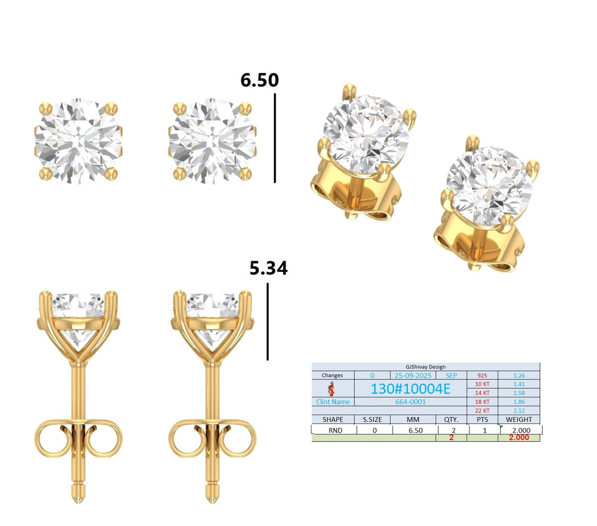 .60-2.00 Ct. Classic Round Diamond Stud Earrings with Four-Prong Basket Setting (130#10001E-04E) 13