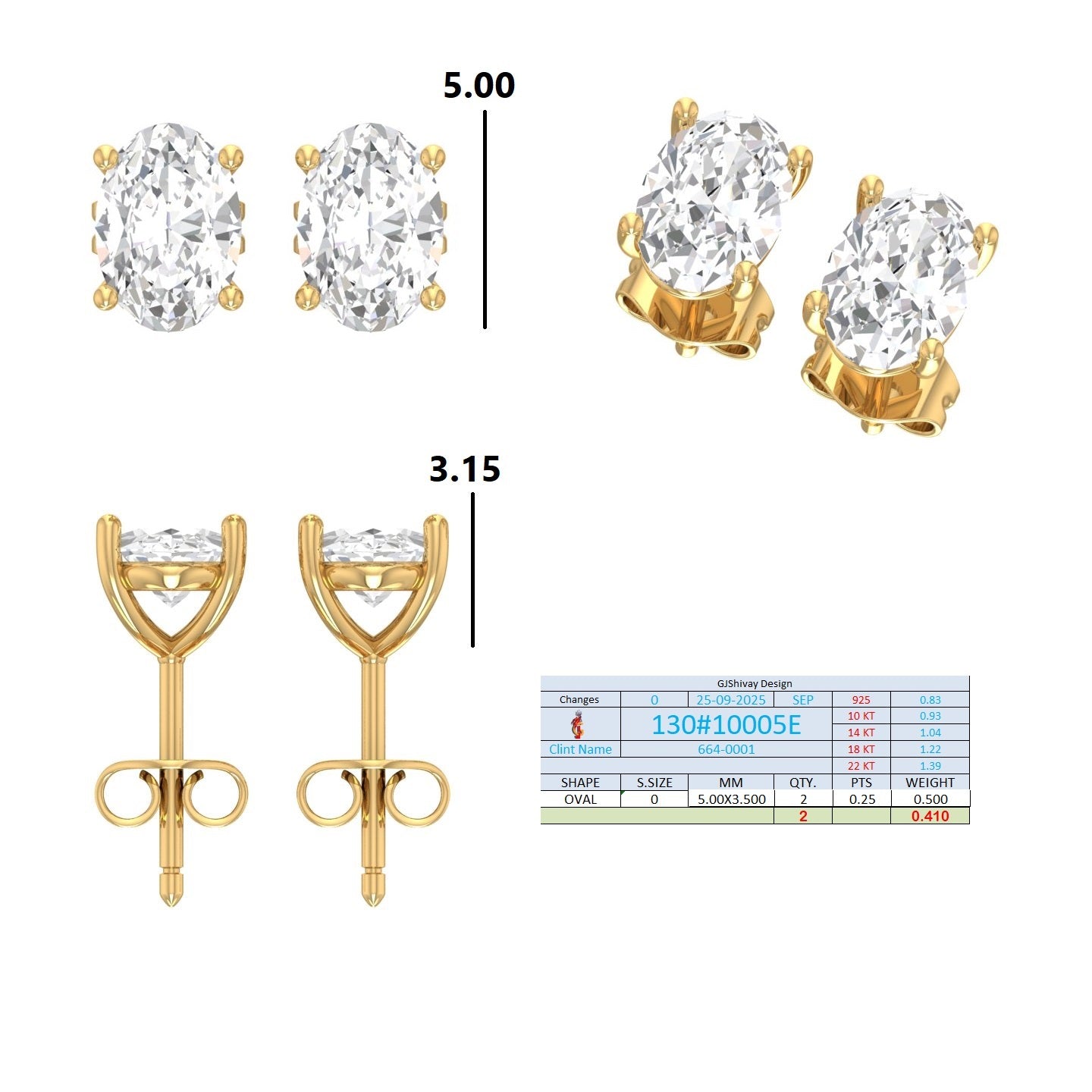 .50-2.00 Ct. Oval Diamond Stud Earrings with Four-Prong Basket Setting (130#10005E-08E) 13