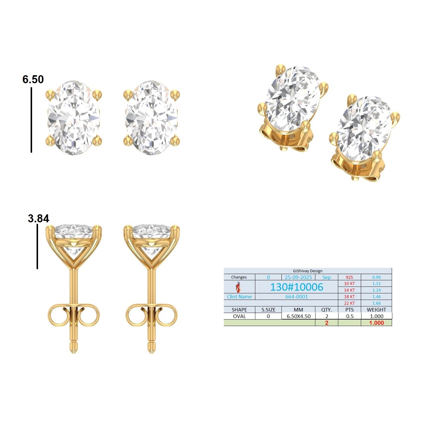 .50-2.00 Ct. Oval Diamond Stud Earrings with Four-Prong Basket Setting (130#10005E-08E) 14