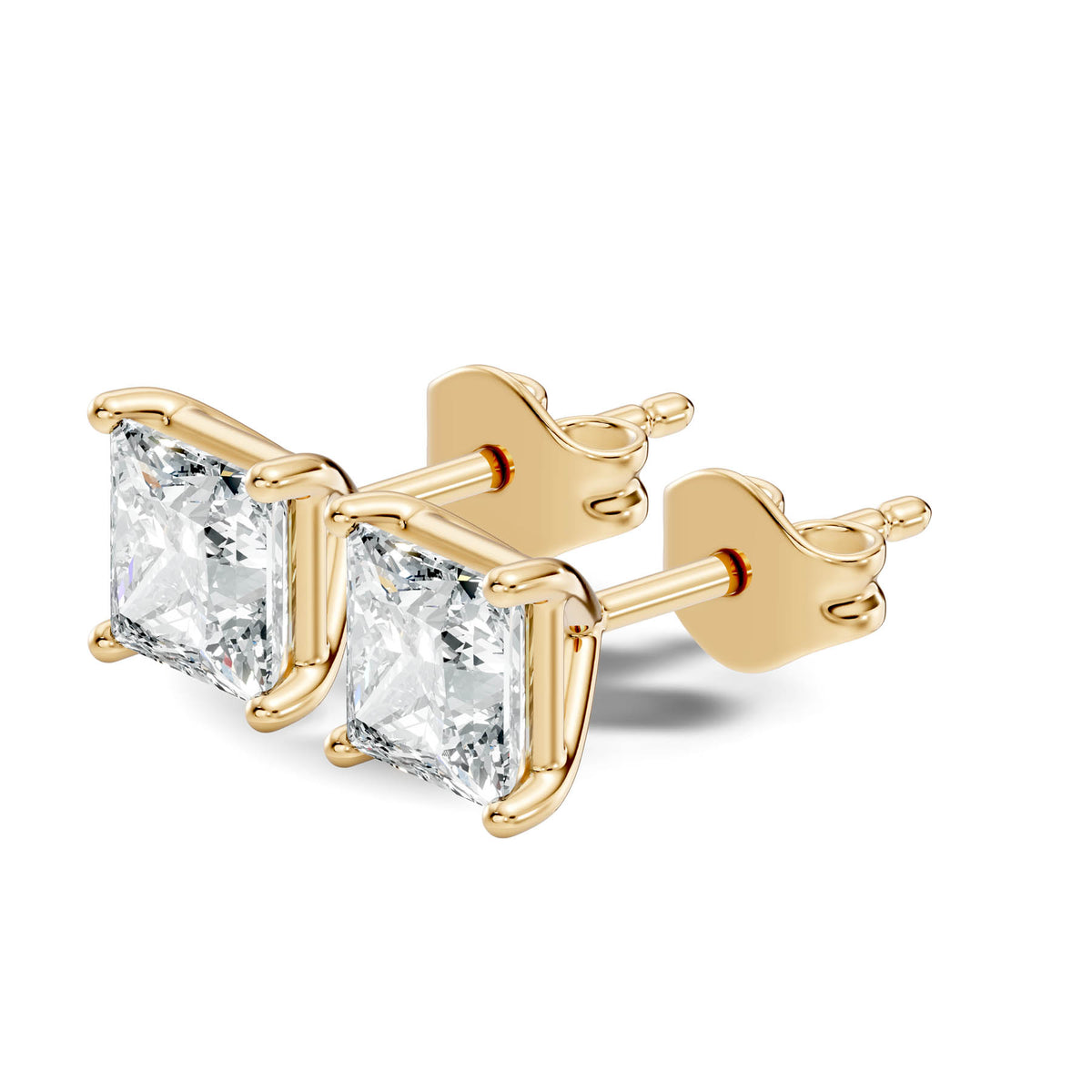 .50-2.00 Ct. Princess Cut Diamond Stud Earrings with Four-Prong Martini Setting (130#10009E-12E)