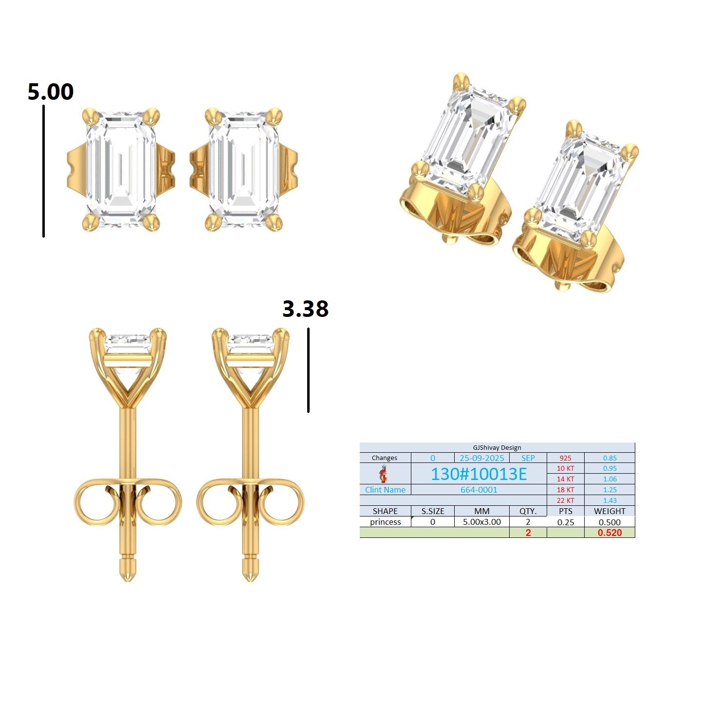 .50-2.00 Ct. Emerald Cut Diamond Stud Earrings with Four-Prong Martini Setting (130#10013E-16E) 13
