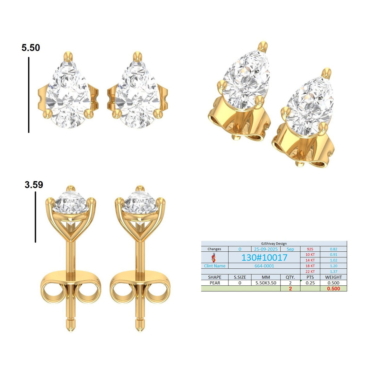 .50-2.00 Ct. Pear Diamond Stud Earrings with Three-Prong Martini Setting (130#10017E-20E) 13