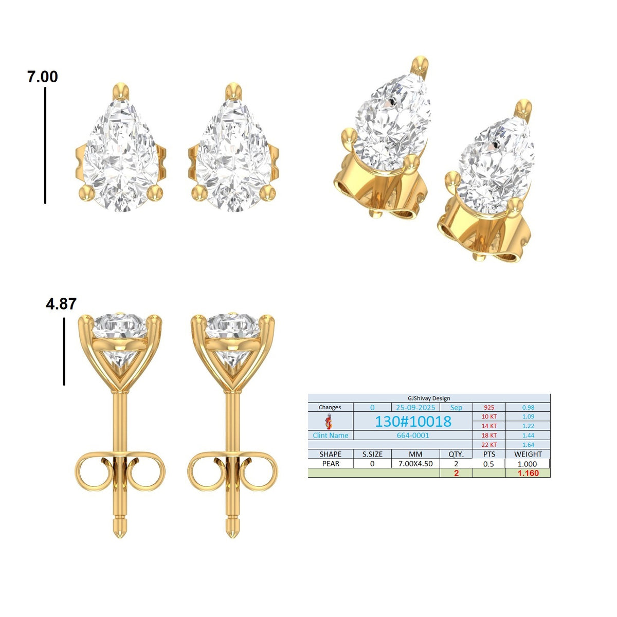 .50-2.00 Ct. Pear Diamond Stud Earrings with Three-Prong Martini Setting (130#10017E-20E) 14