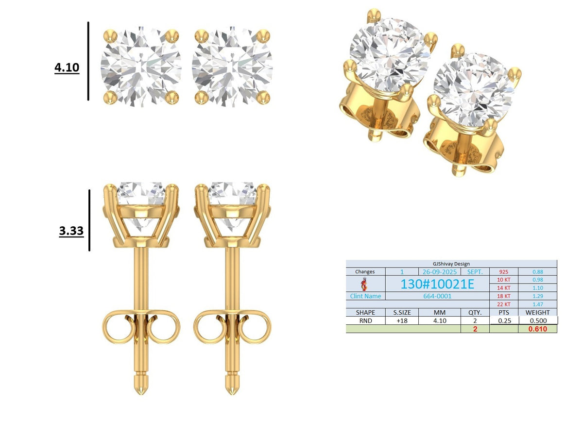 .50-2.00 Ct. Round Diamond Stud Earrings with Four-Prong Martini Setting (130#10021E-24E) 13