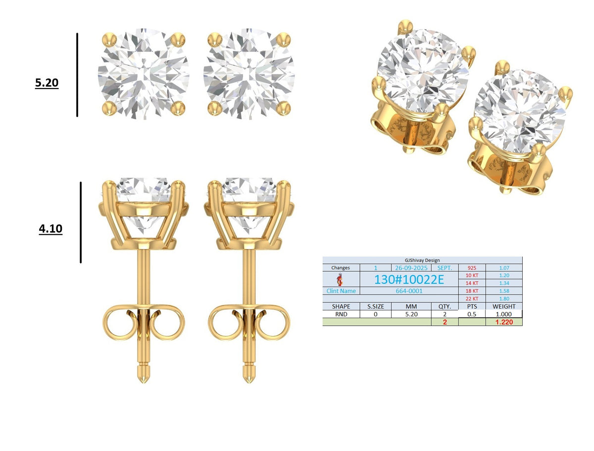 .50-2.00 Ct. Round Diamond Stud Earrings with Four-Prong Martini Setting (130#10021E-24E) 14
