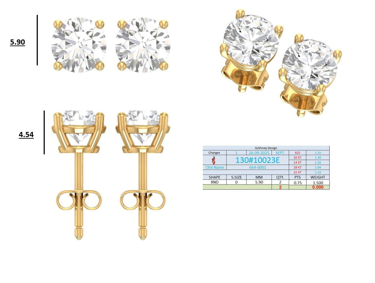.50-2.00 Ct. Round Diamond Stud Earrings with Four-Prong Martini Setting (130#10021E-24E) 15