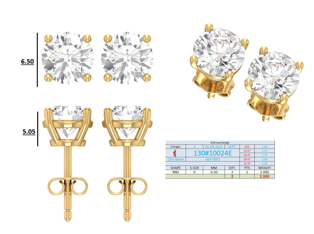 .50-2.00 Ct. Round Diamond Stud Earrings with Four-Prong Martini Setting (130#10021E-24E) 16