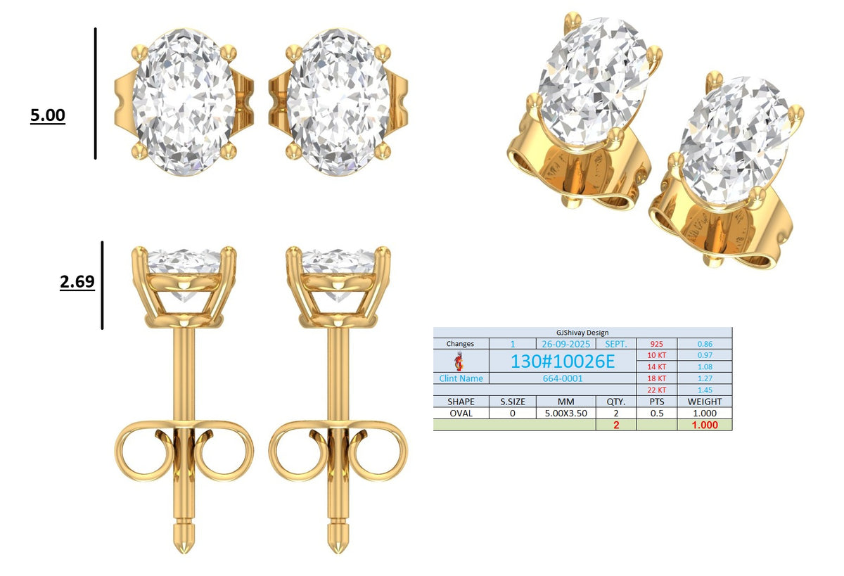 .50-2.00 Ct. Oval Diamond Stud Earrings with Four-Prong Martini Setting (130#10025E-28E) 14