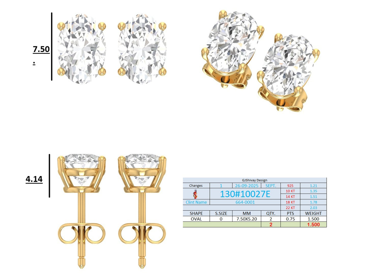 .50-2.00 Ct. Oval Diamond Stud Earrings with Four-Prong Martini Setting (130#10025E-28E) 15