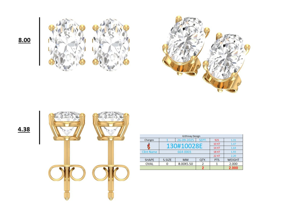 .50-2.00 Ct. Oval Diamond Stud Earrings with Four-Prong Martini Setting (130#10025E-28E) 16